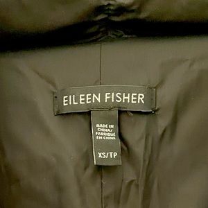 Black down puffer coat from Eileen Fisher.